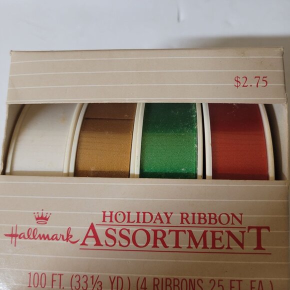 Hallmark Holiday Ribbon Vtg Lot 5 Each Box 100' x .75 in Red Green Gold White - Picture 3 of 10